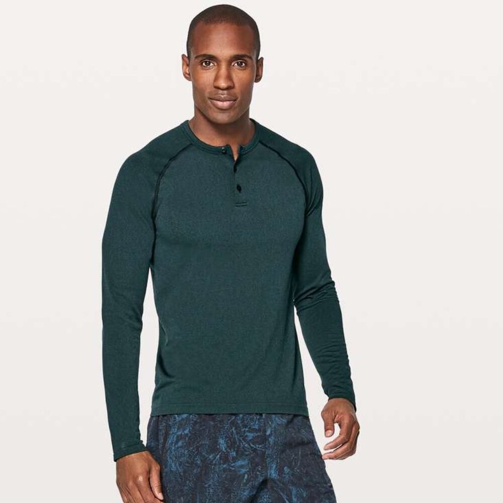 Lululemon Men's Metal Vent Tech Long Sleeve Henley - Black/Green